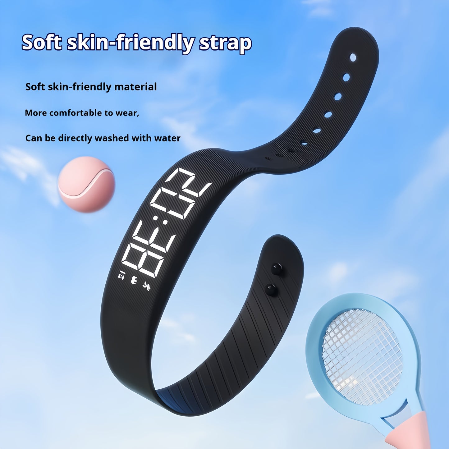 Slim Smart Fitness Watch with Step Tracker, Calorie Counter & Alarm Clock - USB- Digital Wristwatch for //Students, Pedometer, Stopwatch, Soft Strap (Compatible with /, No) - Ideal for Sports & Daily