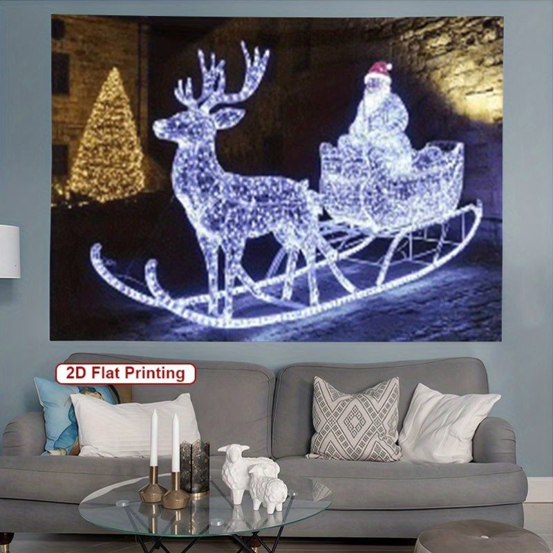 2D Flat, 1pc Large 170x255cm Glowing-in-the-Dark Santa Sleigh with Reindeer & Snowman Party Banner - Self-Lit Glittering Christmas Decoration with Glowing Snowman, Perfect for Indoor/Outdoor Holiday Celebrations & Festive Eve
