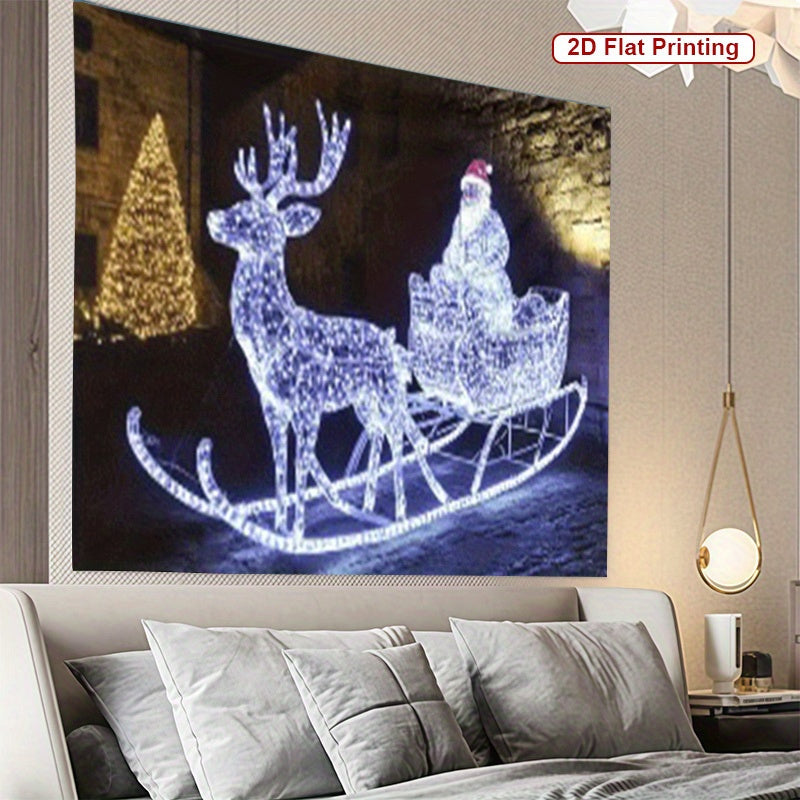 2D Flat, 1pc Large 170x255cm Glowing-in-the-Dark Santa Sleigh with Reindeer & Snowman Party Banner - Self-Lit Glittering Christmas Decoration with Glowing Snowman, Perfect for Indoor/Outdoor Holiday Celebrations & Festive Eve