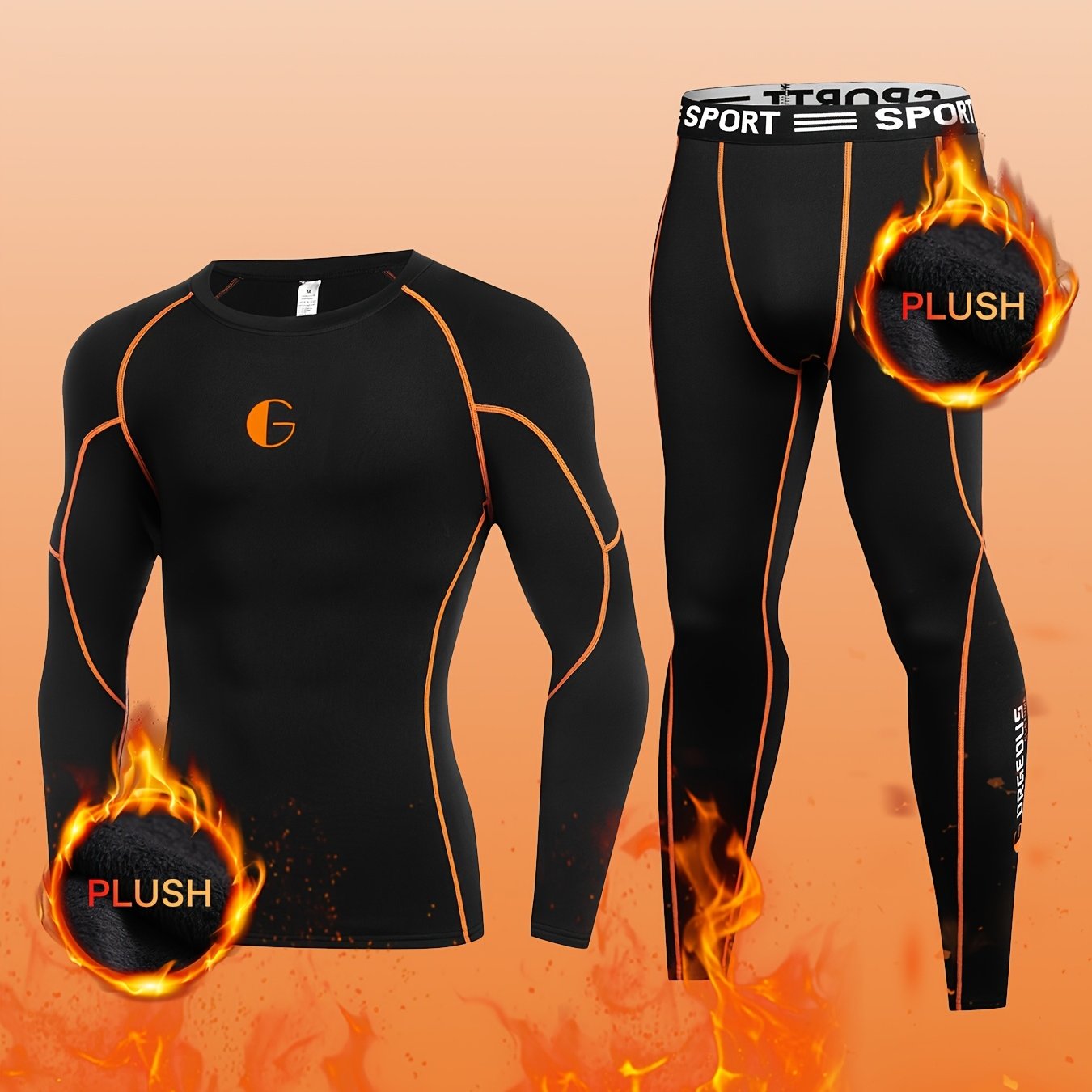 2 PCS Set Men's Thermal Underwear with Fleece Lining, Suitable for Winter Hunting, Outdoor Skiing, And Winter Sports Training, Featuring a Fitted Crew Neck Long Sleeve Top And Long Pants As Base Layers.
