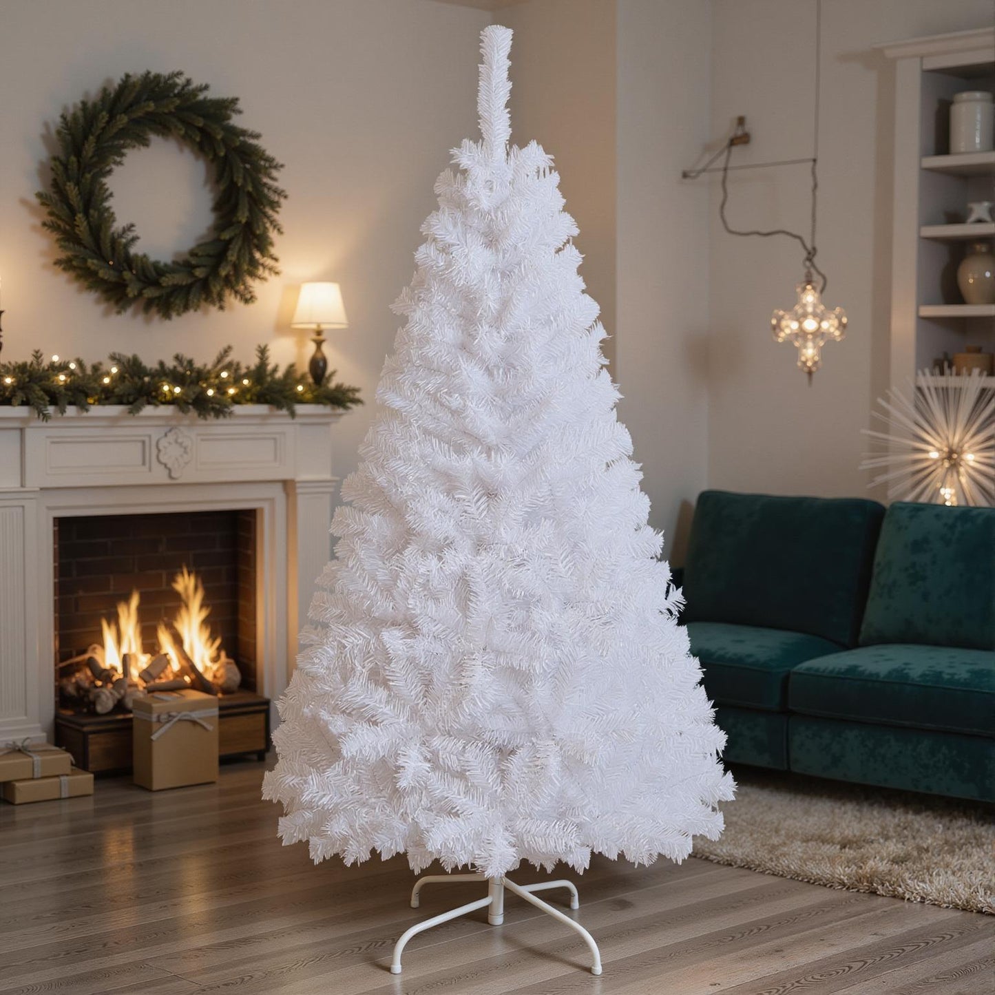 5FT Christmas Tree, Artificial Xmas Decoration Tree with 350 PVC Branch Tips & Metal Stand, Dreamy Holiday Festive Celebration Tree for Home, Office & Shop, Quick Setup, White