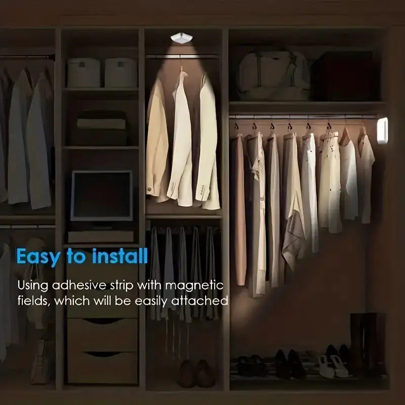 NEW 6-LED Bead Motion Sensor Smart Wireless Night Light. 3m Detection Range, Double-sided Adhesive Installation, No Drilling Required. Suitable for Stairs, Car Compartments, Cabinets, Bedside, Hallways, Kitchens, Etc. Battery