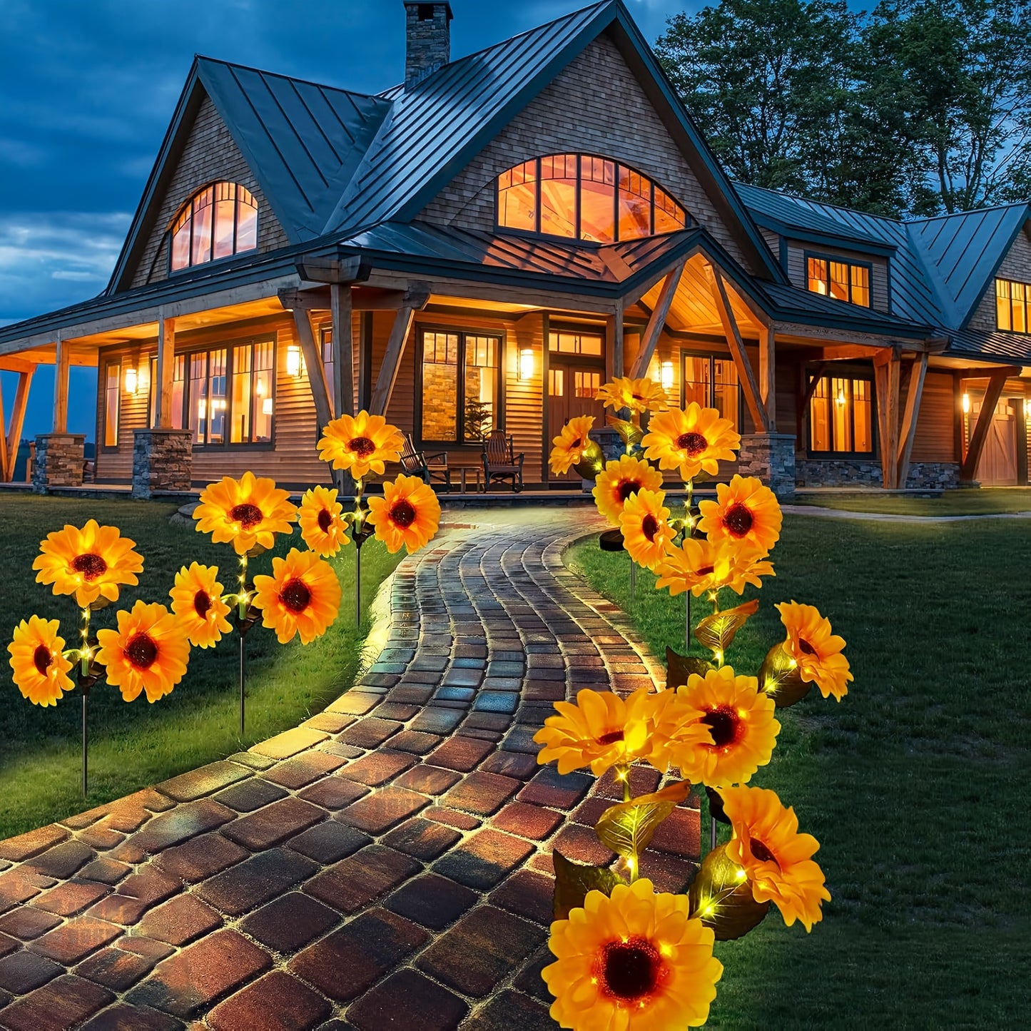 NEW Solar- LED Sunflower Outdoor - Realistic Flowering Garden Lamp with Motion, Solar Panel & Auto On/Off Timer - Durable Plastic Construction for Lawn, Balcony, Patio, Pathway - Landscape Lighting Decoration with Semi-Embedd