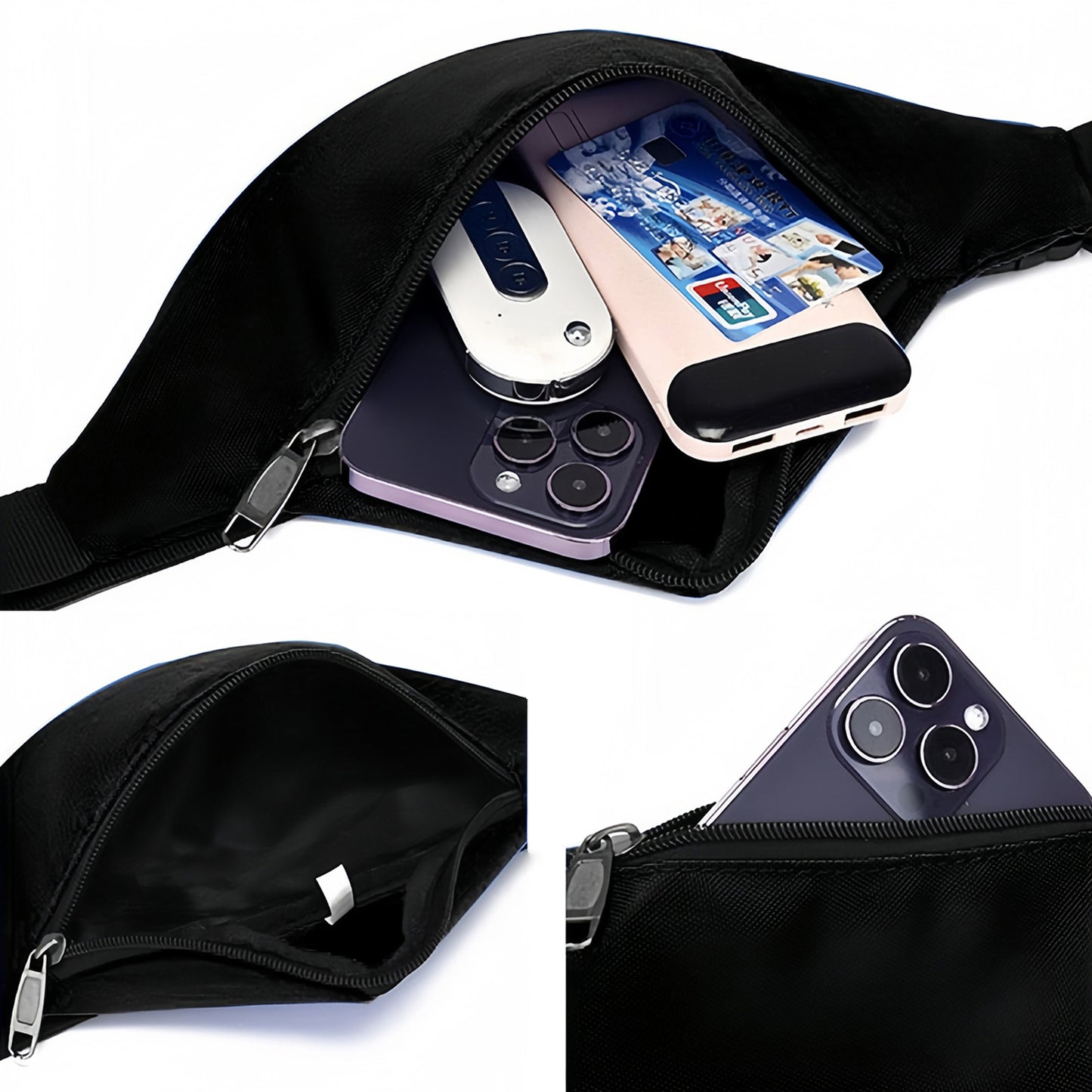 Illuminati Eye Magic Triangular Secret Society Waist Bag - Adjustable, Shoulder Bag for Men & Women - Perfect for Hiking, Running & Cycling - Black Oxford Fabric with White Geometric Design, Running Belt Bag | Mystical Design