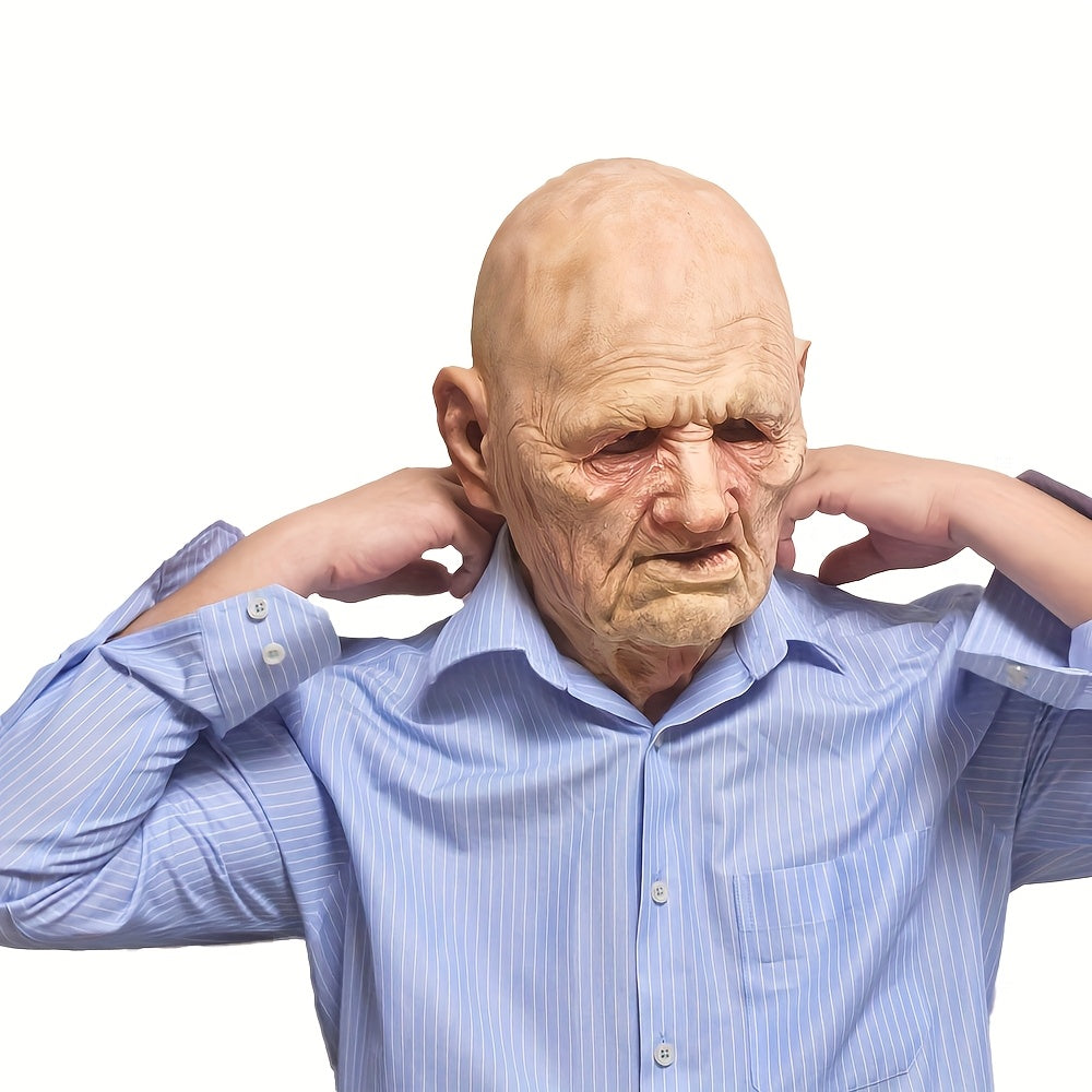 Realistic Male Latex Mask with Wrinkles & Bald Head - Lifelike Old for Man Costume for Male Actors, Dad, Grandpa, One Size Fits Most Adults - Easy to Apply & Remove, Funny Masks For Halloween, Funny Halloween Masks, Adult Hal