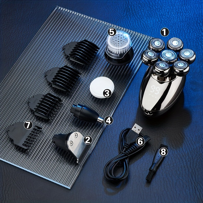 The Flex Series Electric Head Hair Shaver Ultimate Men Cordless Rechargeable Wet/ Bald Head Razor with Rotary Blades, Clippers, Nose Trimmer, Brush, Massager