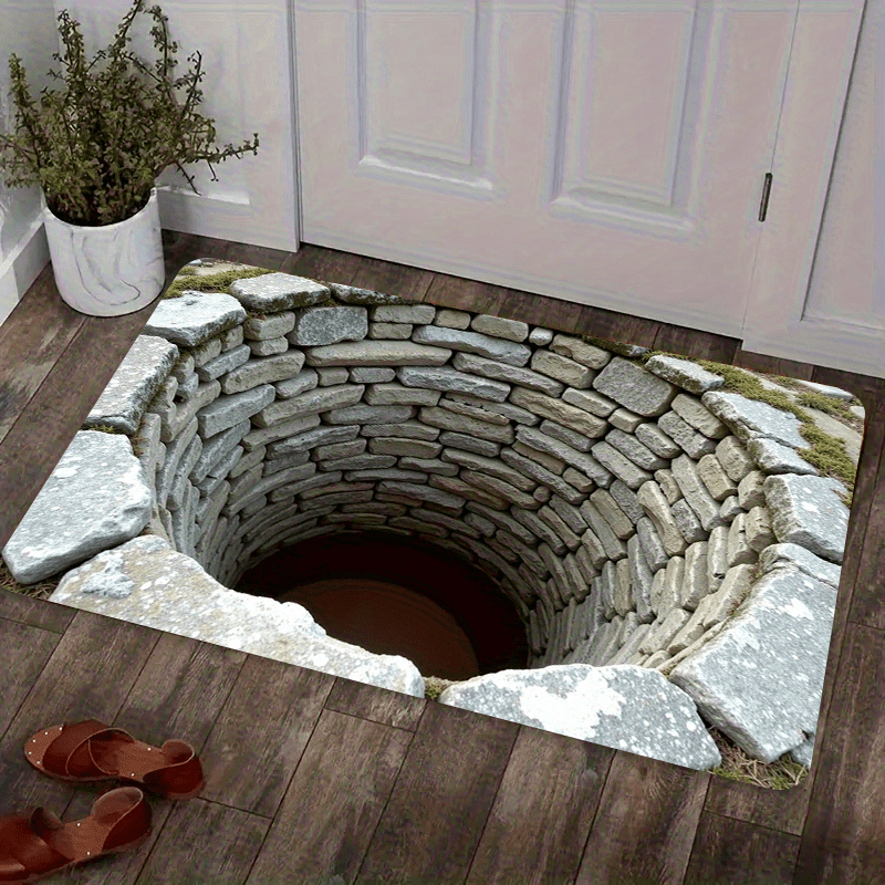 Endless Deep 3D Printed Anti-Slip Illusion Mat - Machine Washable, Imitation Stone Texture, Lightweight Foldable Indoor/Outdoor Bathroom Kitchen Living Room Floor Mat, Pet-Friendly Home Decor Gift, Durable Floor Mat