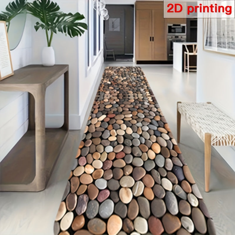 High-end Pebble Print Pattern Design Carpet - Crystal Velvet Material Rectangular Rug, Machine Washable, Suitable for Kitchen, Bathroom, Living Room, Corridor, Washing Machine Room and Other Home Decorations, Four Seasons Un