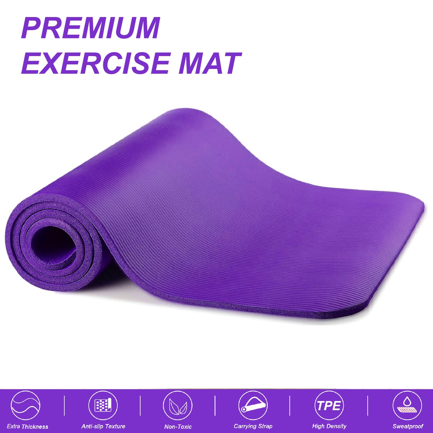 3 PCS Set Premium Yoga Mat – Non-Slip, Extra Thick Exercise Mat Pack of 3 (Purple)