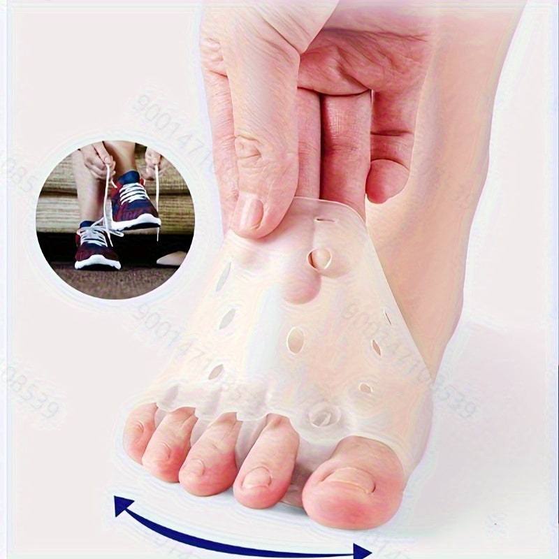 2 PCS Set 1 Pair Silicone Forefoot Pads; Five-Hole Honeycomb Design Forefoot Protection Pad; Five-Hole Toe Protective Cover with Fixing Function Health Care Accessories