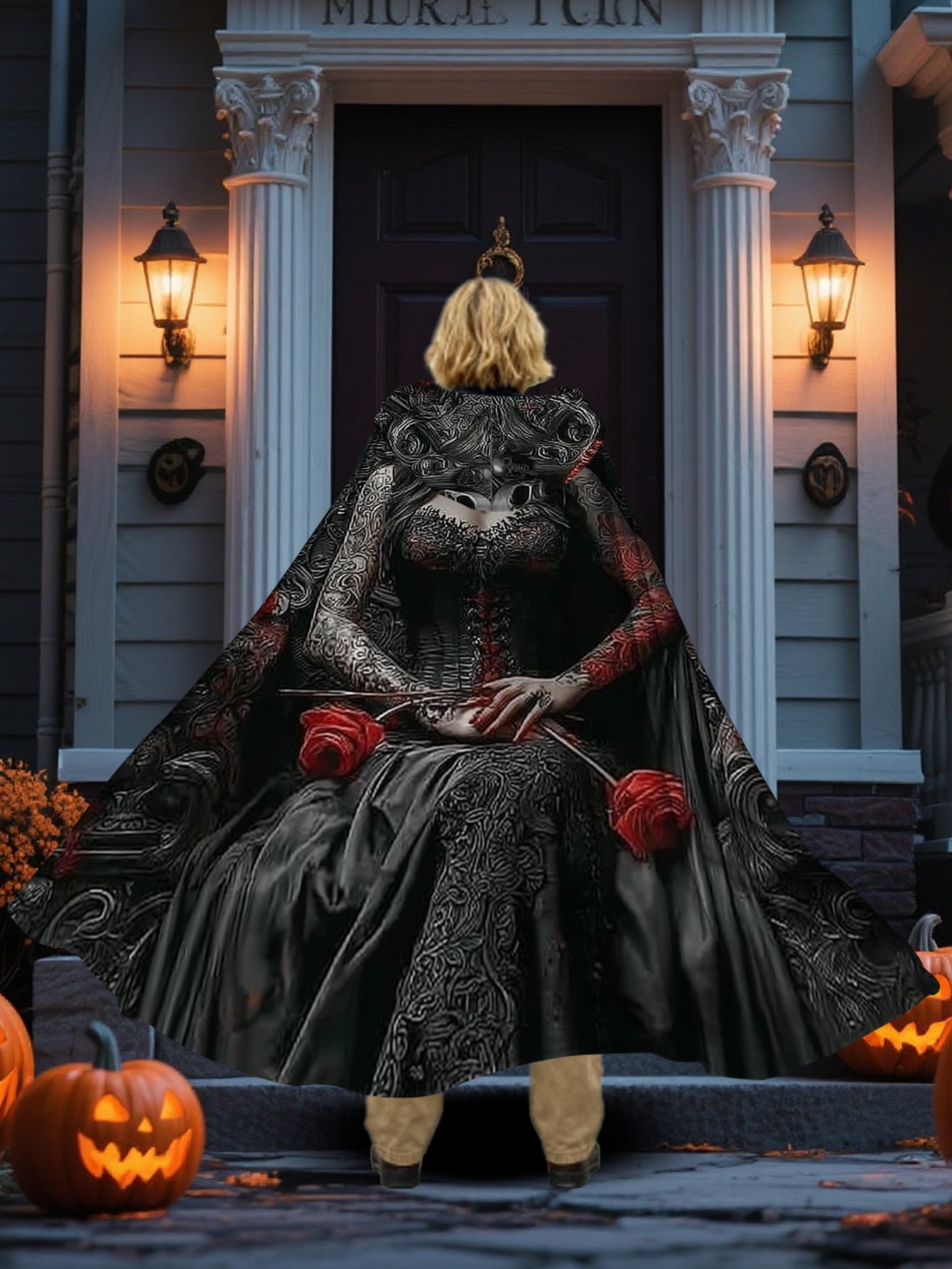 2D Printed Dress-Up Cloak Inspired by Gothic Day of The Dead Queen, Witch-Themed Events, And Festival Party Gifts. for Halloween,  Witchcraft Apparel Clothing Supplies