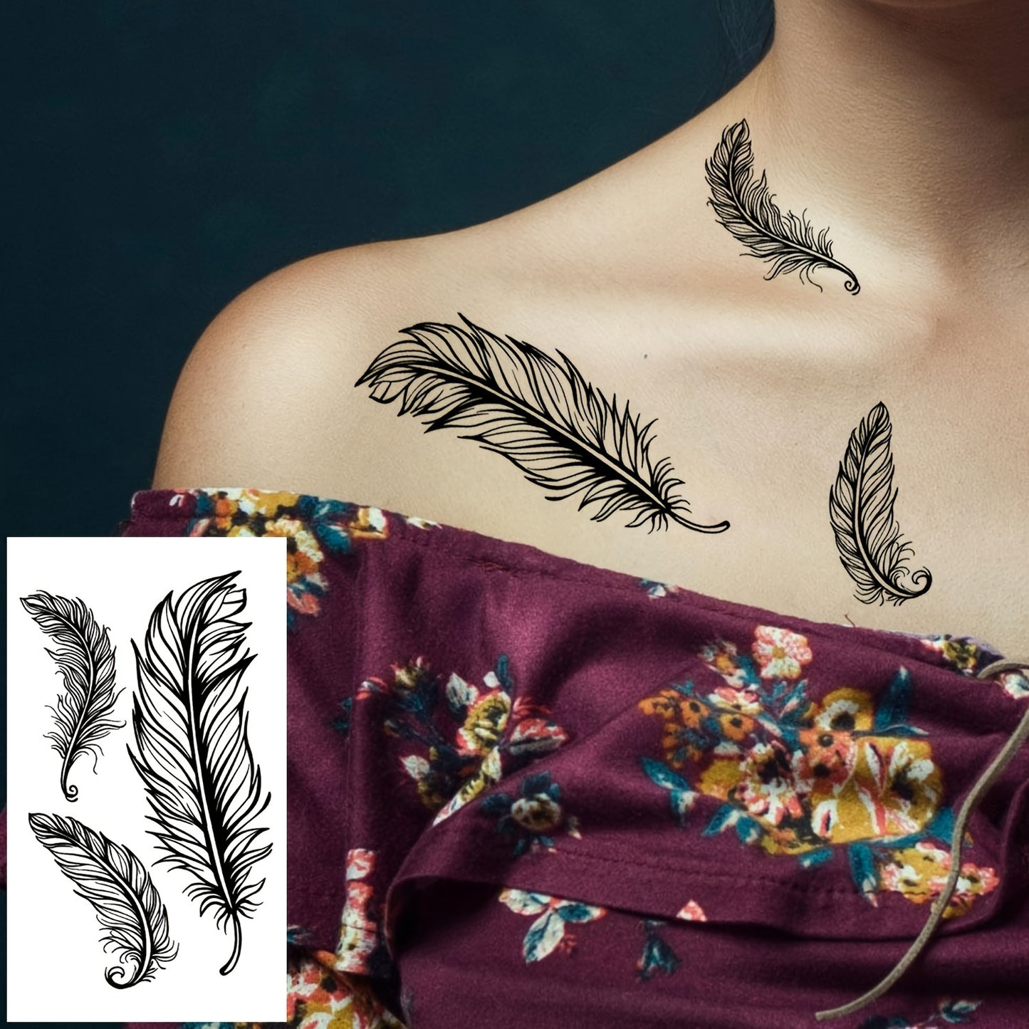 30 SHEETS Set Temporary Tattoo Stickers, Black Butterfly Feather Wind Chime Wings Planet Spider Guitar Flower Heart Pattern Tattoo Stickers, Body Wrist Collarbone Art Waterproof Fake Tattoo Stickers Suitable for Women, Tempor