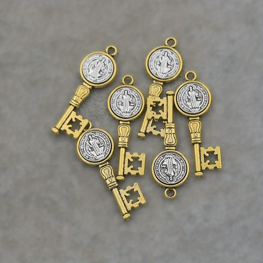 3 PCS Set  St. Benedict Medal Key Pendants - Antique Brass-like Oxidized Finish, with Hanging Hole - Catholic Religious Jewelry for Necklace, Keychain - Durable Metal Medal Charms for Everyday or Special Occasions - Compatibl