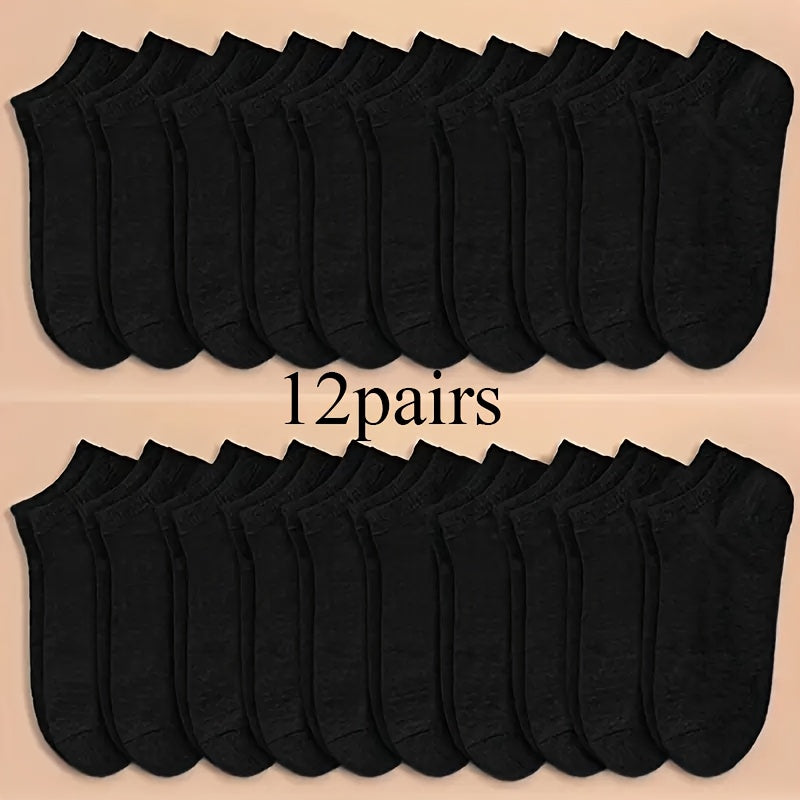 12 Pairs Set Unisex Solid Color Low-Cut Boat Socks - Summer No-Show Ankle Socks for Men & Women, Colors (,,) - Bulk Pack for Sneakers,, Boat - Hand Washable Casual Wear