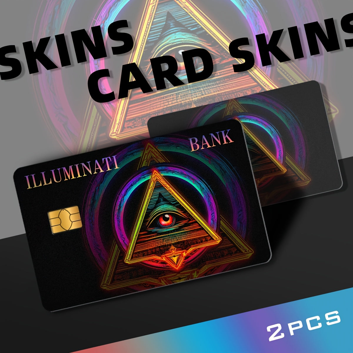 2 PCS Set Illuminati Bank Credit Card Light Beige Stickers, Suitable for Bank Cards - Laser Scratch-Resistant Protective Case with Mysterious Dark Angel's Eye Pattern, Suitable for Debit/Credit Cards (Set)