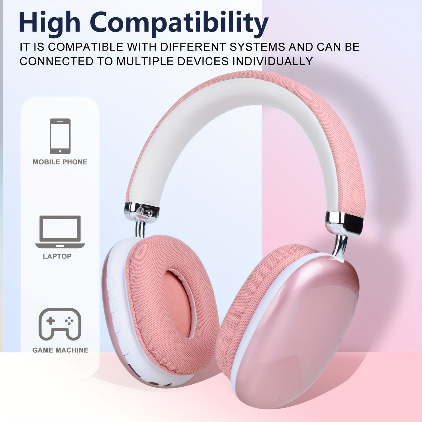 B40 Soft Headband Wireless HI-FI-Music Headphones TWS Earphones and Retractable & Foldable Headset with Mic, Wireless Gaming Earbuds Compatible with Mobile Phones PC Tablet and Game