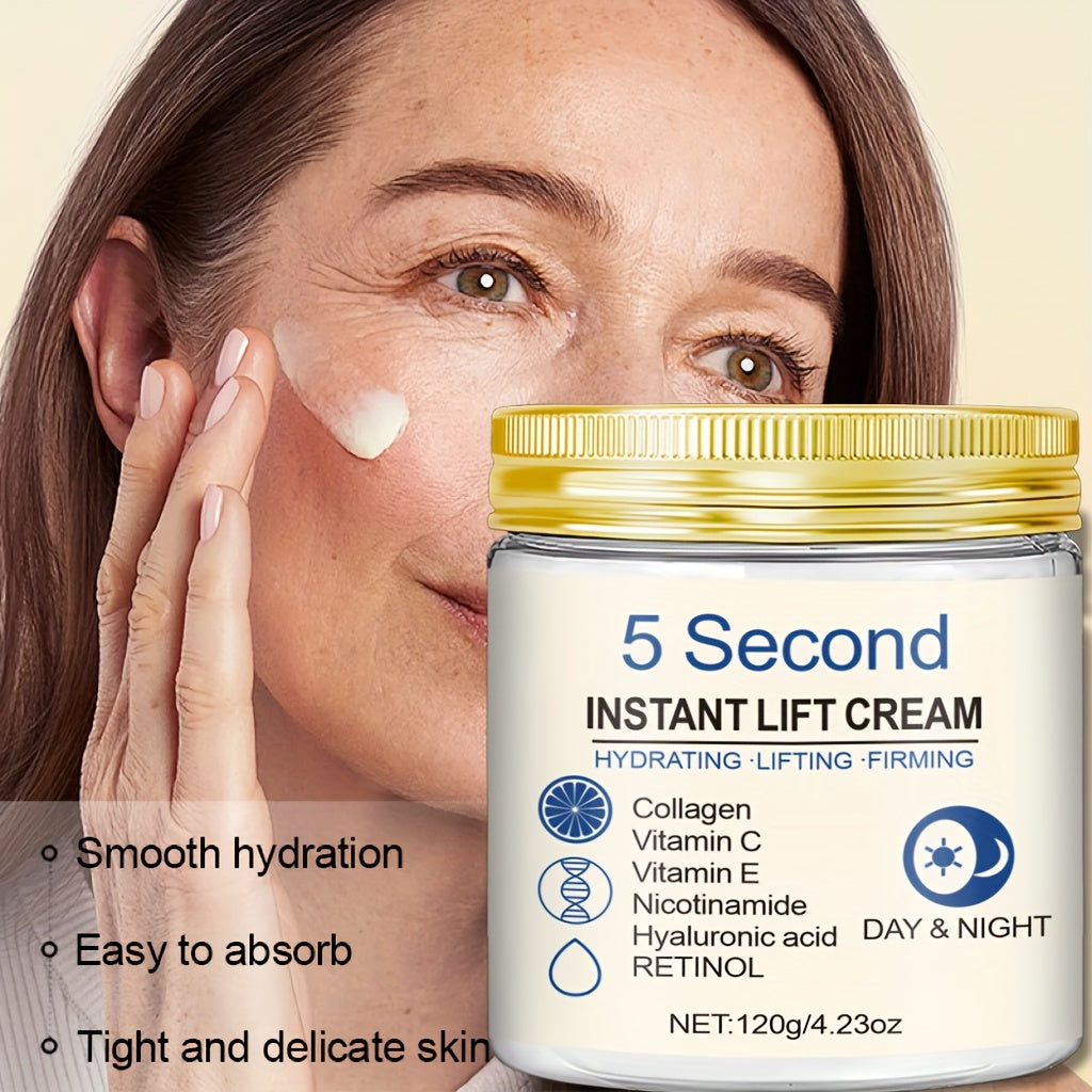 120g Large Capacity 5-Second Instant Lift Cream: Collagen + Retinol Strong Combination, Rich in Hyaluronic Acid and Vitamin C – Quick Hydration & Nutrient Boost for Demanding Ladies