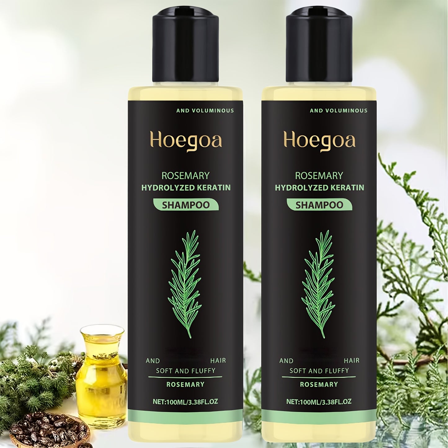 2 Bottles Set Rosemary Thickening Shampoo | Cleans and Strengthens Fragile Hair, Contains Rosemary Extract and Vitamin E, Deep Cleaning, Mild Moisturizing, Plump Herbal Essence, Suitable for All Hair Types