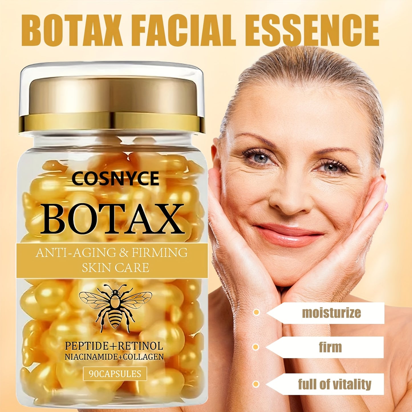 90 PCS Set Korean BOTAX Firming Face Lifting Capsules | Contains Retinol And Collagen to Smooth Lines, Light Texture, Easily Absorbed, Unisex-Adult, Face Use, Unscented. Women Skin Care Supplies