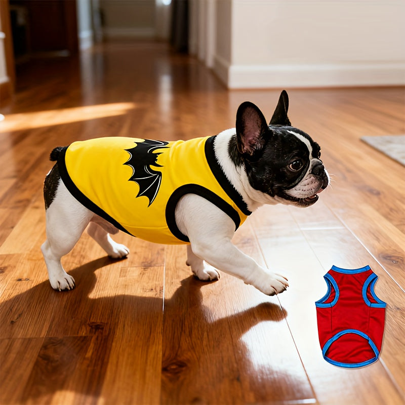 Soft Breathable Dog Clothes Suitable for Dog Breeds like Teddy, Bichon Frise, Corgi - Spider & Bat Patterns, Sleeveless Pet Outfits for all- Wear, Machine Washable Non-Restrictive for small/Medium Dogs