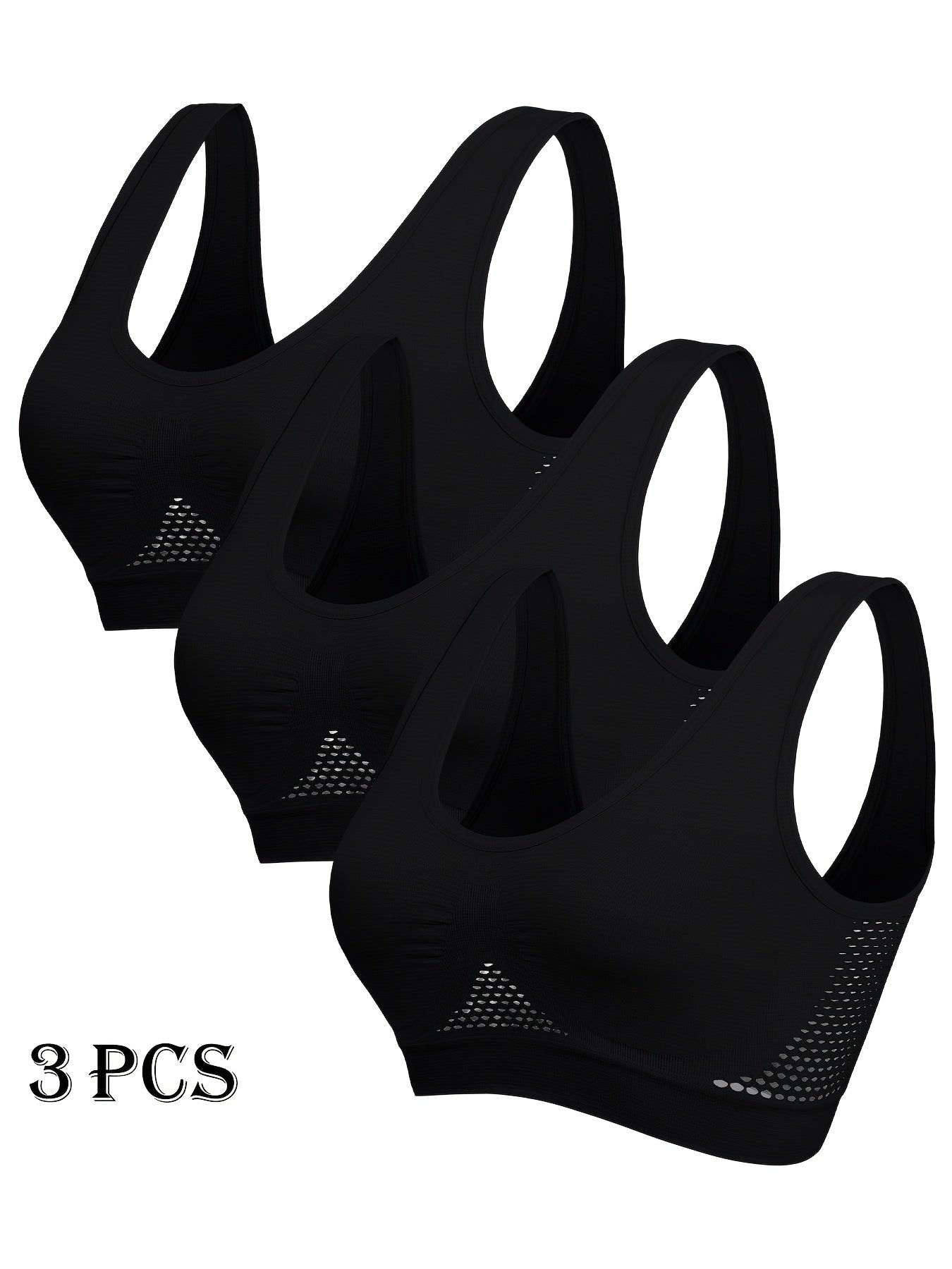 3 PCS Set S-2XL Plus Size Seamless Women's Sports Bras, Yoga Gym Bra Single-Layer Thin Hollow-Out Running Fitness Tank Tops, Push-Up Backless Design, Non-Padded Sports Bras