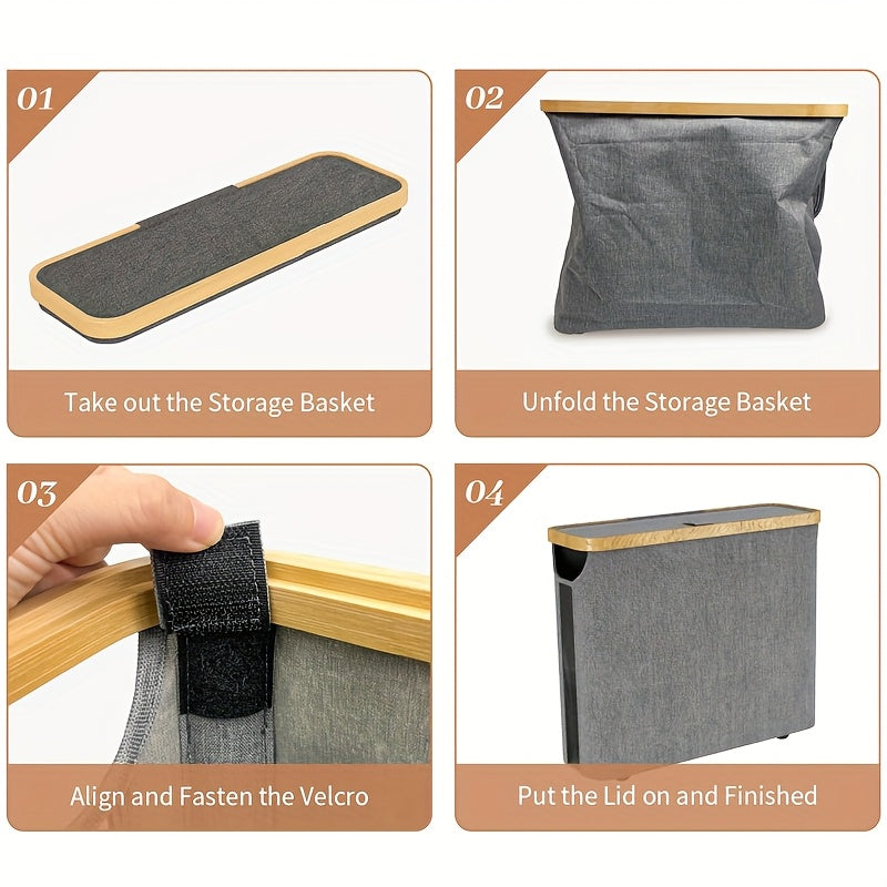 12 Rolls Bamboo Toilet Paper Holder with Lid - 30L Capacity, Modern Fabric Storage Basket for Bathroom, Kitchen, or Office, Multi-Purpose Organizer with Handle, Bathroom Organizer|Sleek Toilet Paper Holder|Durable Bamboo Mate