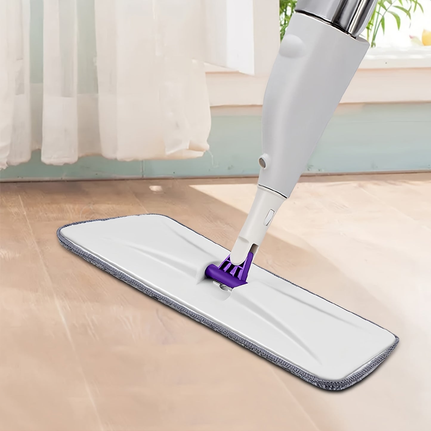 Household Mop + 4 Cloths with Spraying Function, including 4 replaceable cleaning cloths, with 360-degree flexible cleaning-suitable for living room, bedroom, kitchen and bathroom.