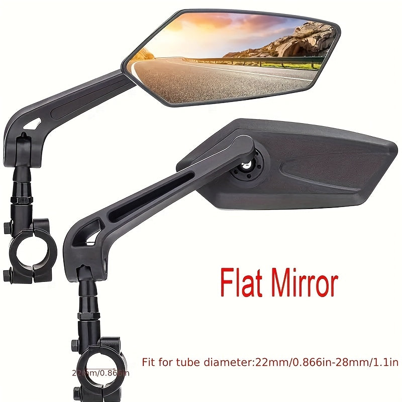 2 PCS Set HD Wide Angle Bicycle Rearview Mirrors - 360° Adjustable, Suitable for Scooters & Bikes Reflective Mirror - Durable ABS, Black Rectangular Handlebar Mirror with Clear Vision Reflection