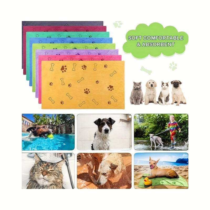 4 PCS Set Quick-Dry Pet Towels for Medium Dogs - Soft, Absorbent with Fun Paw Print Design, Ideal for Bathing, Grooming Towels | Playful Design | Durable Fabric
