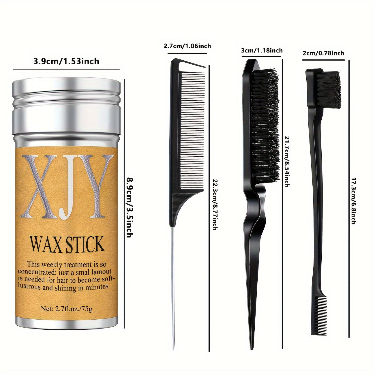 Hair Styling Set: Smooth Back Hair Brush, Wax Stick, and Edge Brush for Men and Women - Perfect for Rat Tail Comb Bristle Hair Brush Set, Women's Bun Hair Accessories, and Smoothing Hair Brush with Glycerin