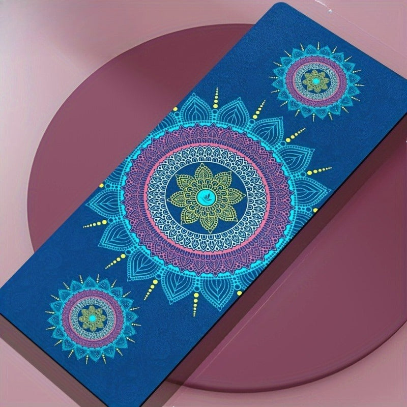 For Yoga Studio Home Gym Blue Mandala Yoga Mat & Exercise Mat - TurquoiseTurquoise Green Pink Golden Indian Boho Design, Non-Slip Rectangular Mat Meditation Soft Cushioned Fiber (Machine Washable)