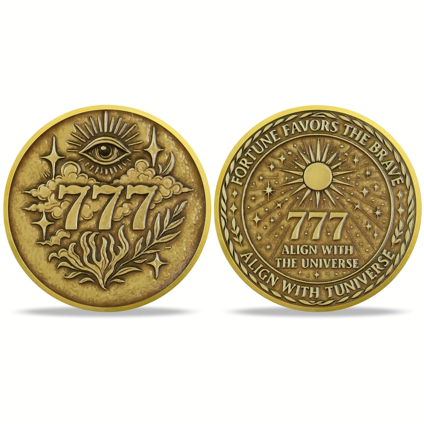 2D Omniscient Eye Lucky Coin | 777 Numerology Coin | Symbolizes Wealth Favoring Brave Souls | Aligns with Universe and Fate | Features Mysterious Symbols and Star Patterns | Exquisite Engraving | Ideal for Collectors or Gifti