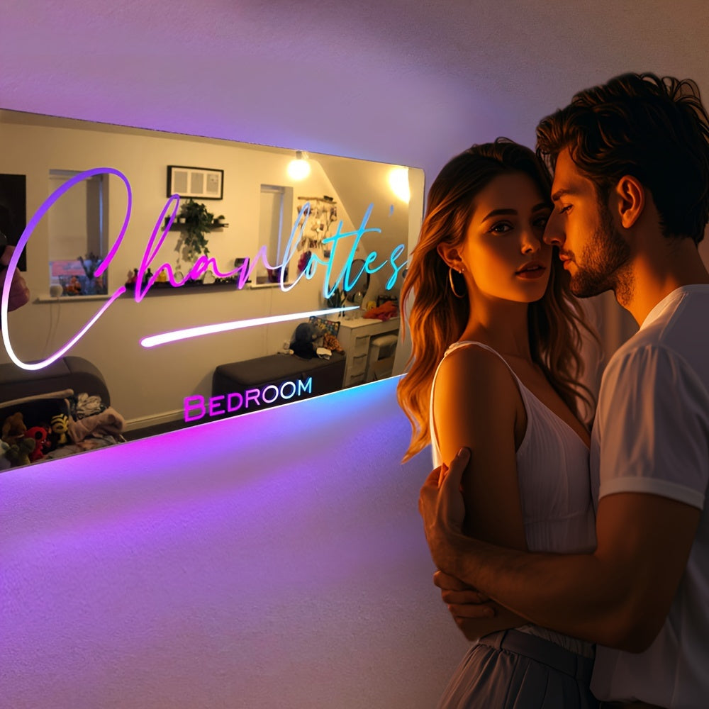 Customized One Piece Bedroom Personalized Name USB Power Supply luminous wall LED mirror light with Remote Control Christmas Valentine's Day wedding gift