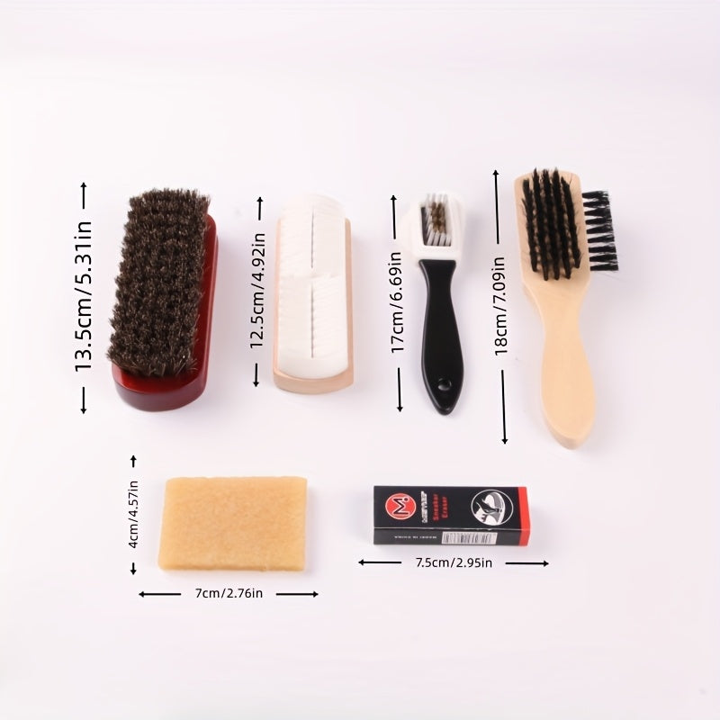 NEW 7pcs Variety Shoe Brush Kit - Double-Sided Shoe Polish Applicator & Horse Hair Brushes for Polishing - Nubuck & Suede Brush for Shoes, Soft Leather Cleaning with Microfiber Cloth