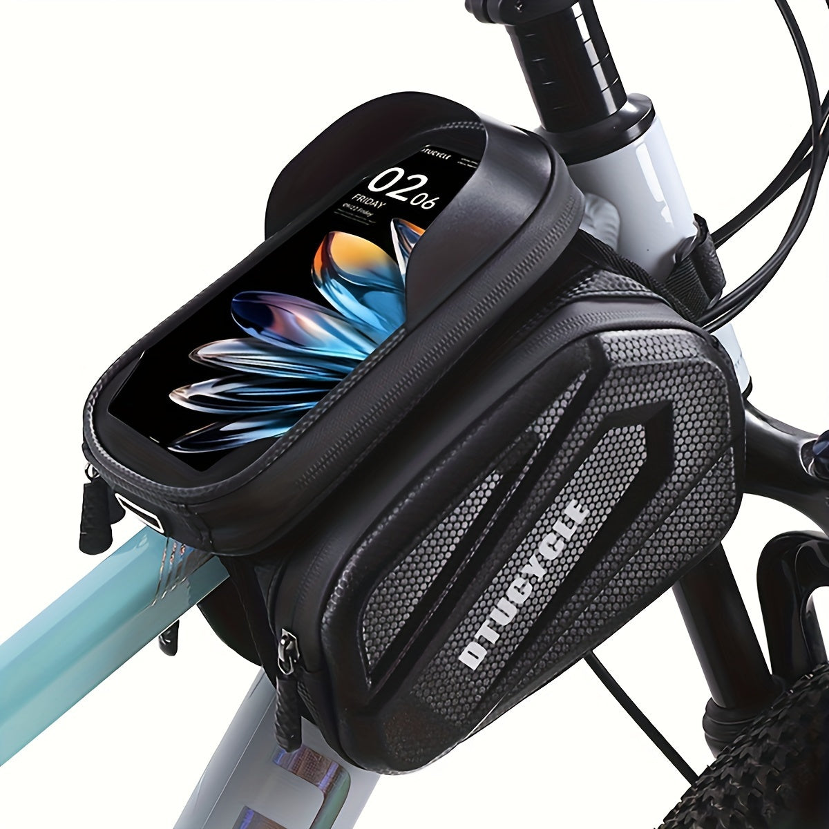 7-Inch Phone Front Frame Bag for Bicycles with a Touch Screen Hard Shell, Top Tube Storage Pouch for Cycling Additions