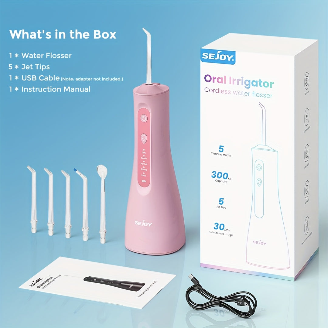 Water Dental Flosser for Teeth Cleaning, Cordless Portable Rechargeable Oral Irrigator, Teeth Deeply Cleaning, 4 Modes 5 Jet Tips Powerful Battery Water Teeth Cleaner for Home Travel