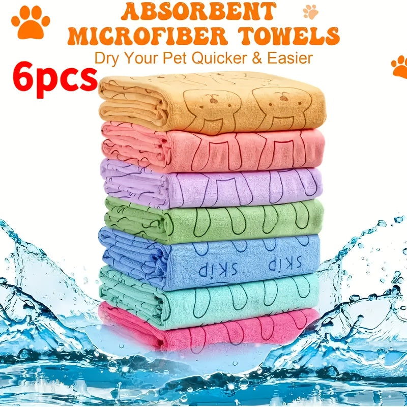 NEW 6 PCS Set  Super Absorbent Quick-Drying Microfiber Pet Towels | Suitable for Dogs - Soft, Gentle, and Durable, Ideal for Grooming, Daily Cleaning, Shedding, Fits Small, Medium, and Large Dog Breeds