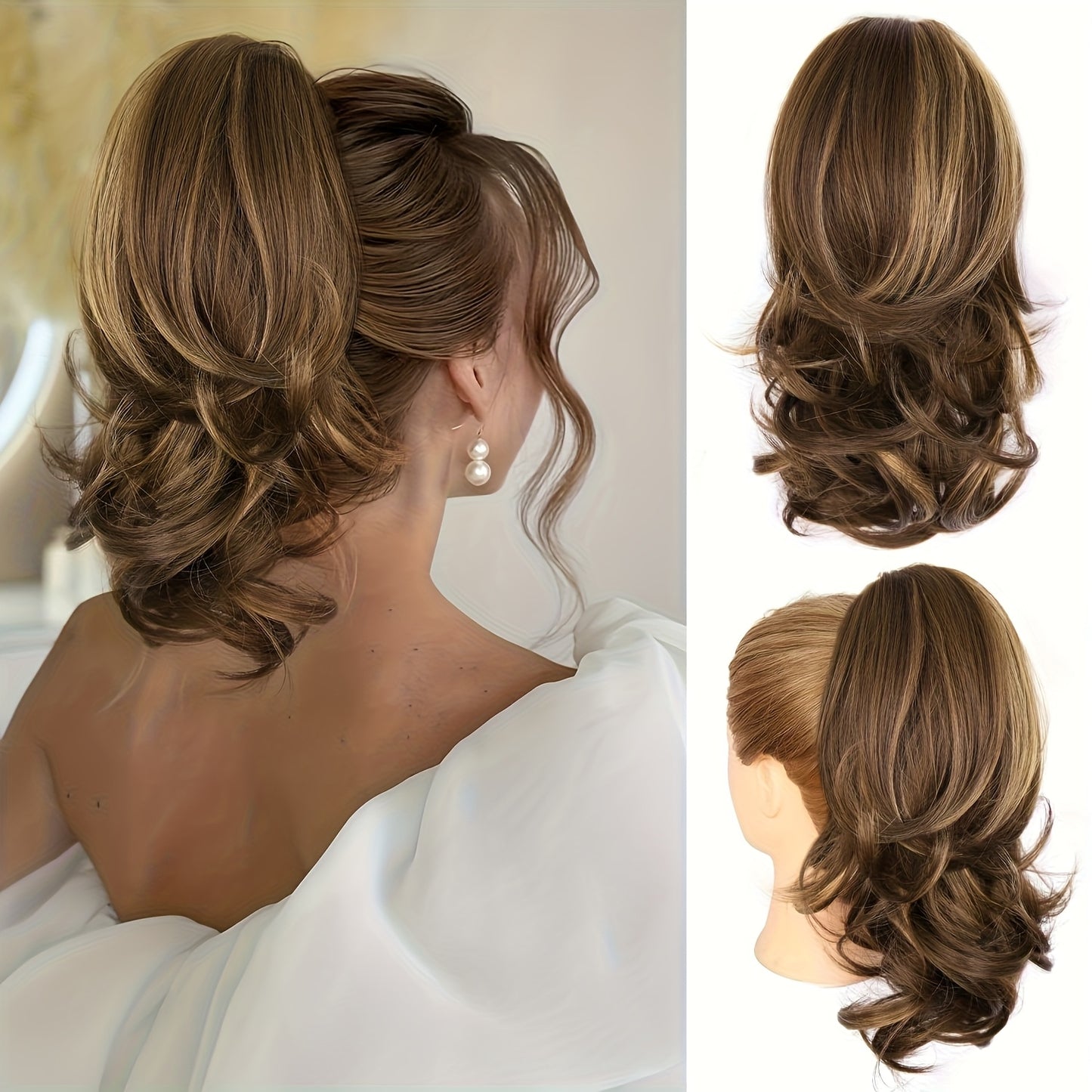 30.45 Cm Short Claw Clip Ponytail Wig - a Synthetic Deep Wave Wig with Secure Claw Clips, Offering a Look, Suitable for Both Men And Women, in Brown, Perfect for Everyday Fluffy Ponytails, Special Occasions, And Versatile Wig