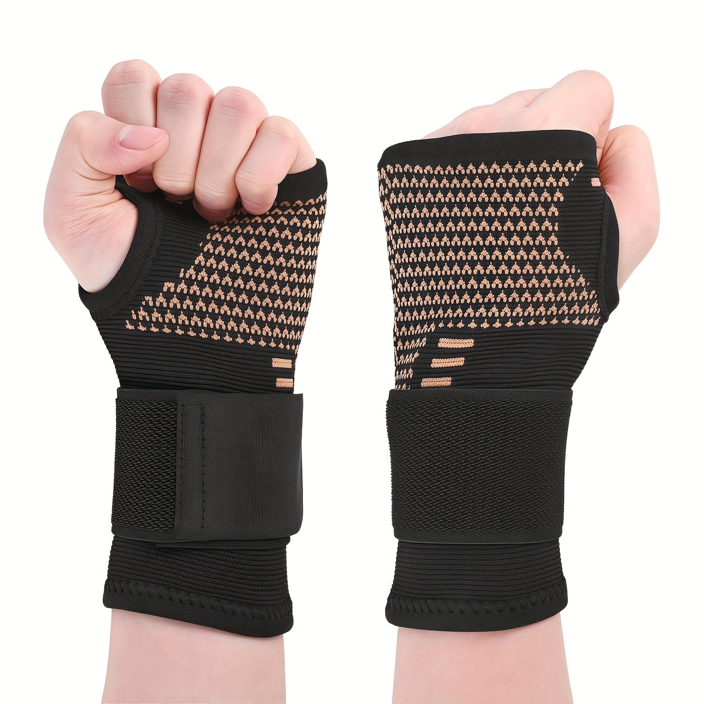 2 PCS Set M-L-XL Size Copper Fiber Wrist Brace Gloves - Adjustable Compression Straps Hand Braces for Men & Women, Breathable Mesh Design with Closure, Ideal for Hand & Wrist Support During Physical Activities, Hand Wraps & S
