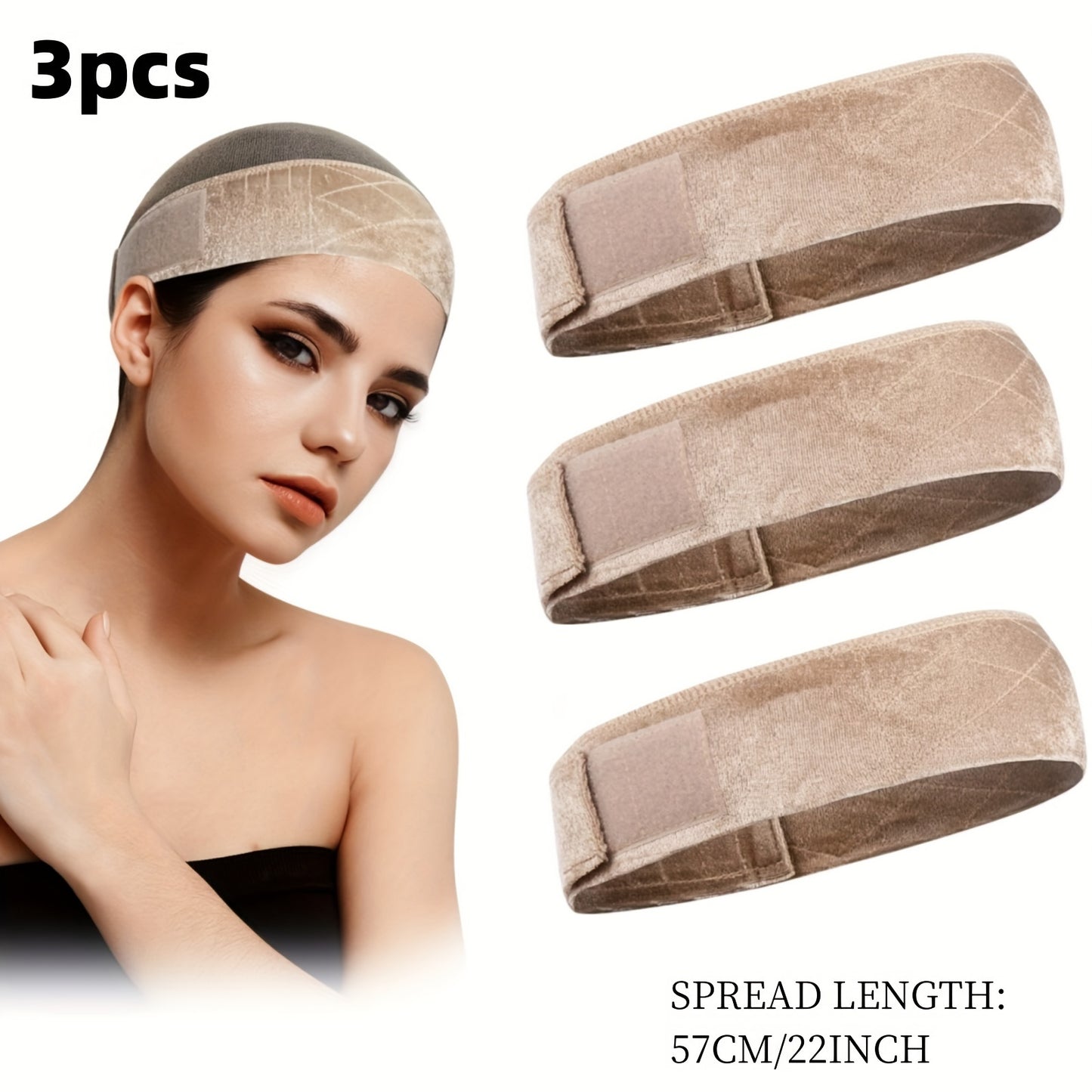 3pcs Velvet Hair Ties Set - Exclusive Female Hair Accessories, Comfortable Breathable Non-Slip Bands Suitable for Headpiece Fixing - Can Be Used for Headpiece Stand / Head Model Display