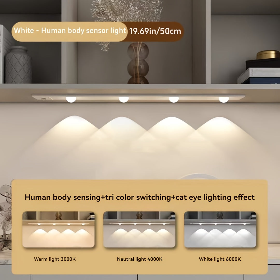 NEW Modern LED Motion Sensor Cabinet Light with Magnetic USB Charging, Wireless Motion Detection, Ultra-Thin Slim Profile, 3-Color Adjustable LED, Magnetic Ceiling/Wall/Bedside Lighting for Kitchen, Wardrobe, Bathroom, Displa
