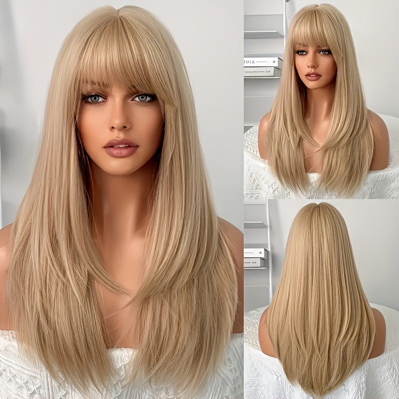 Long Straight Synthetic Heat-Resistant Wig for Women - Density Rose Net Cap, Natural Look for Cosplay, Parties & Role-Play, Easy Maintenance, Adds Volume & Length, Party Hairpiece, Cosplay Accessories