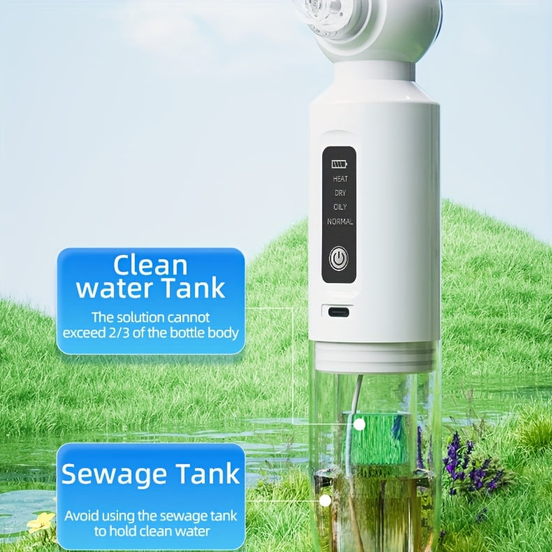 Electric Pore Cleaner, Blackhead Remover, USB Rechargeable Mini Bubble Beauty Device, Comes with Six Suction Heads (Three Hard And Three Soft). Long Press The Power Button for Three Seconds to Activate The Heating Function