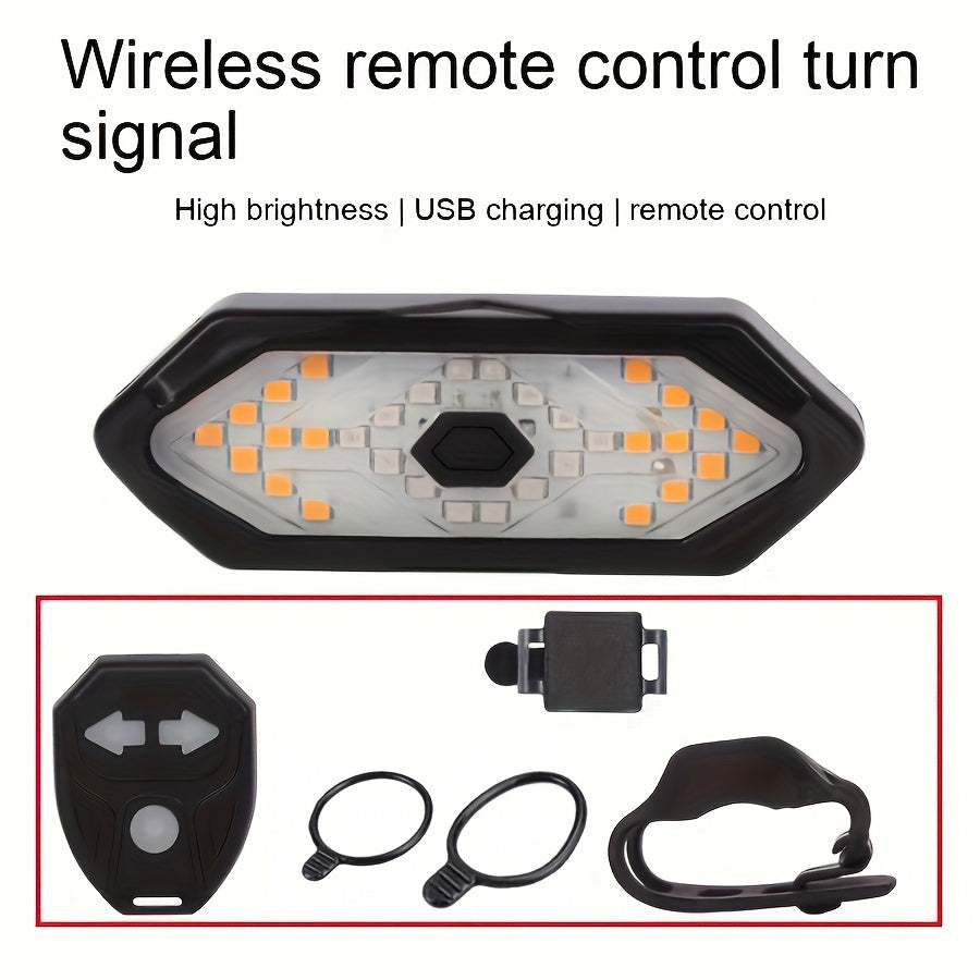 USB Rechargeable LED Bike Tail Light with Left & Right Turn Signals - 5 Modes, Remote Control, Safety Alert Speaker, Red/Yellow Light Beads, ABS+PC Material, Compact Design for Night Riding, Bike Light