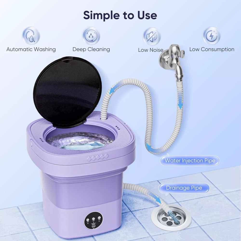 Portable Foldable Mini Washing Machine with Blue Light | Fast 10-Min Cleaning for Small Laundry | Ideal for Underwear, Socks, Towels, Travel & Dorm Use | Compact Washer with Spin Assist