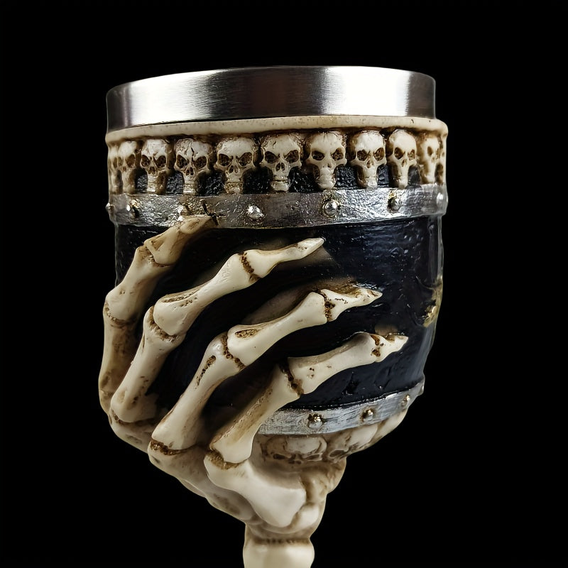 Secret Society Ceremonies Creative Skull Hand Goblet, 200ml Gothic Ossuary Palm Skull Skeletal Bones Armor Wine Cup Resin Body Stainless Steel Goblet Drinking Cup Party Drinkware Halloween