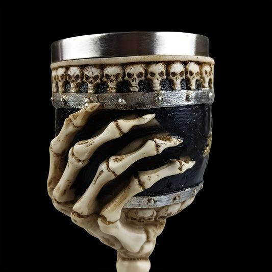 Secret Society Ceremonies Creative Skull Hand Goblet, 200ml Gothic Ossuary Palm Skull Skeletal Bones Armor Wine Cup Resin Body Stainless Steel Goblet Drinking Cup Party Drinkware Halloween