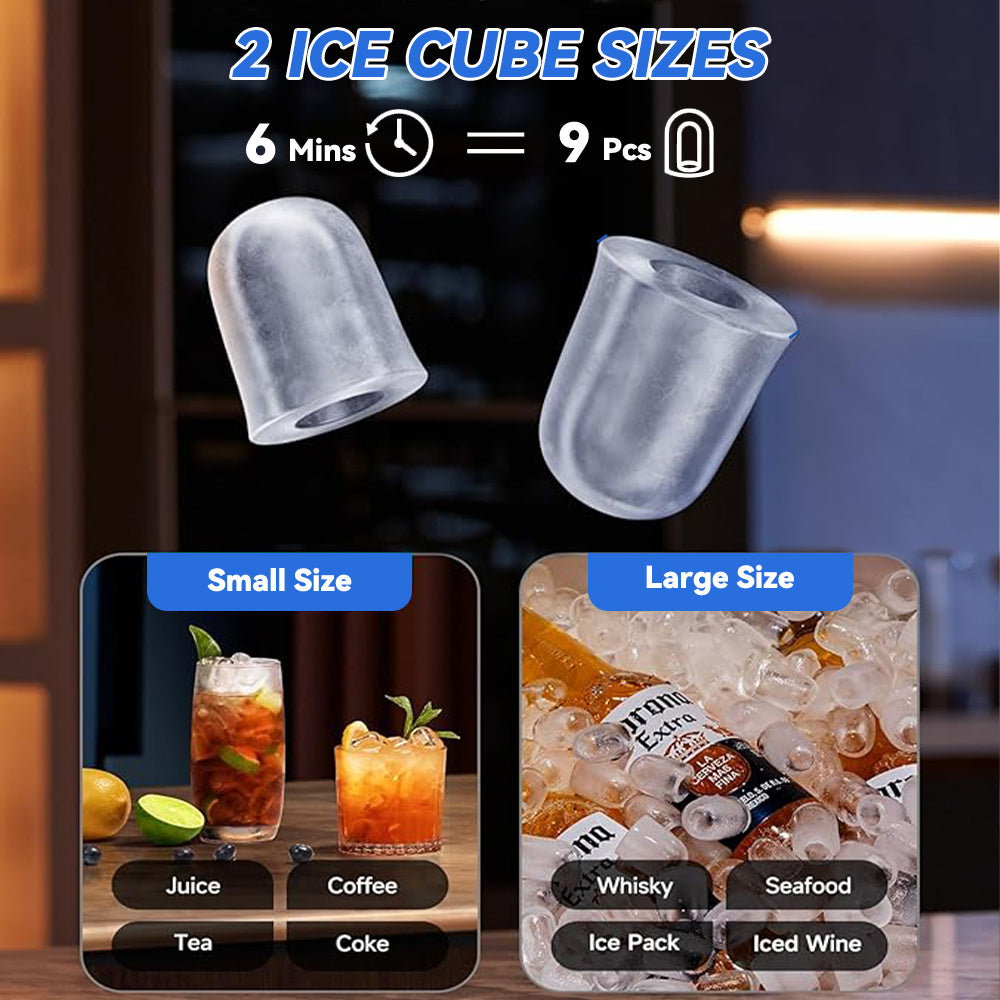 220V Portable Ice Maker Machine Automatic Self-Cleaning with Ice Scoop & Basket, 9 Ice Cubes in 6 Minutes, 12 KG in 24 Hours, Self-Cleaning, Quick ice making, Adjustable ice cubes. Perfect for Garden Parties, Christmas Party.