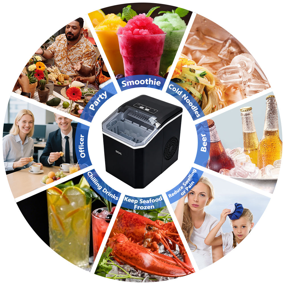 220V Portable Ice Maker Machine Automatic Self-Cleaning with Ice Scoop & Basket, 9 Ice Cubes in 6 Minutes, 12 KG in 24 Hours, Self-Cleaning, Quick ice making, Adjustable ice cubes. Perfect for Garden Parties, Christmas Party.