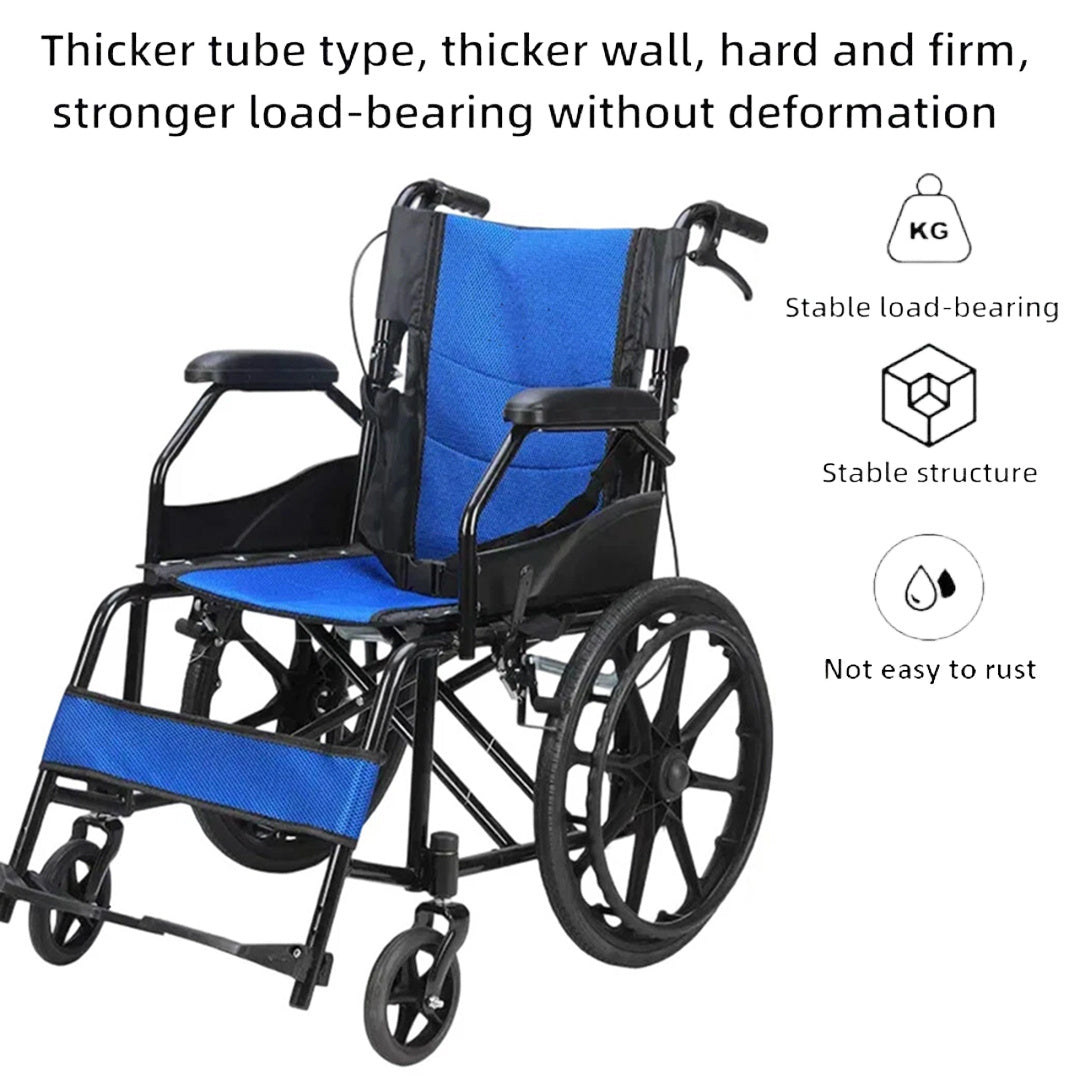 Self Propelled Wheelchair Half Folding Back, Seatbelt for Safety, Fully Foldable for Transport with Strong Steel Frame Mobility Aid Accessories Health Care Supplies